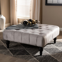 Baxton Studio 502-Slate Grey-Otto Keswick Transitional Grey Velvet Fabric Upholstered Button Tufted Cocktail Ottoman